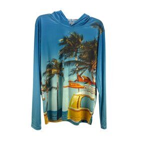 Uzzi Island Surf Van Youth Hoodie XL Blue Palm Tree Beach Graphic Sun Protection